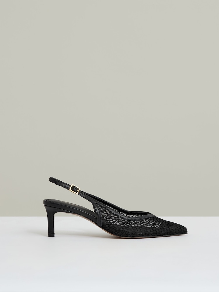 črna - Reiss Sirena Mesh Slingback Heels - Slika 1 iz 5