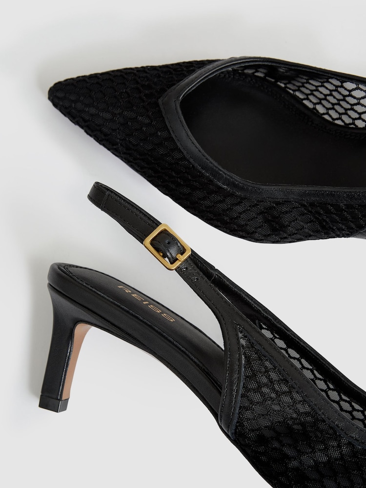 črna - Reiss Sirena Mesh Slingback Heels - Slika 5 iz 5