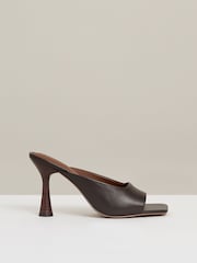 Reiss Chocolate Justine Leather Heeled Mules - Image 1 of 5