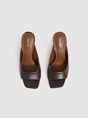 Reiss Chocolate Justine Leather Heeled Mules - Image 3 of 5