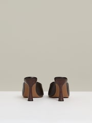 Reiss Chocolate Justine Leather Heeled Mules - Image 4 of 5