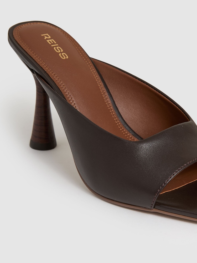 Reiss Chocolate Justine Leather Heeled Mules - Image 5 of 5 Reiss Chocolate Justine Leather Heeled Mules - Image 5 of 5
