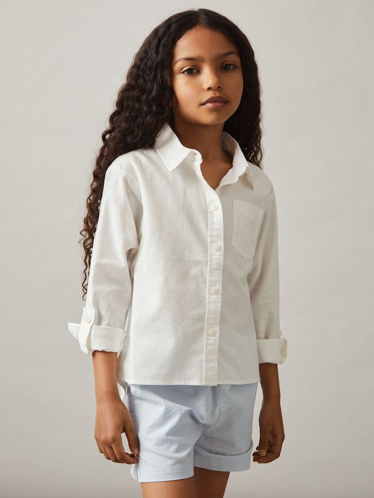 Reiss Ivory Leora 9-13 yrs Linen Roll-Cuff Shirt - Image 1 of 4