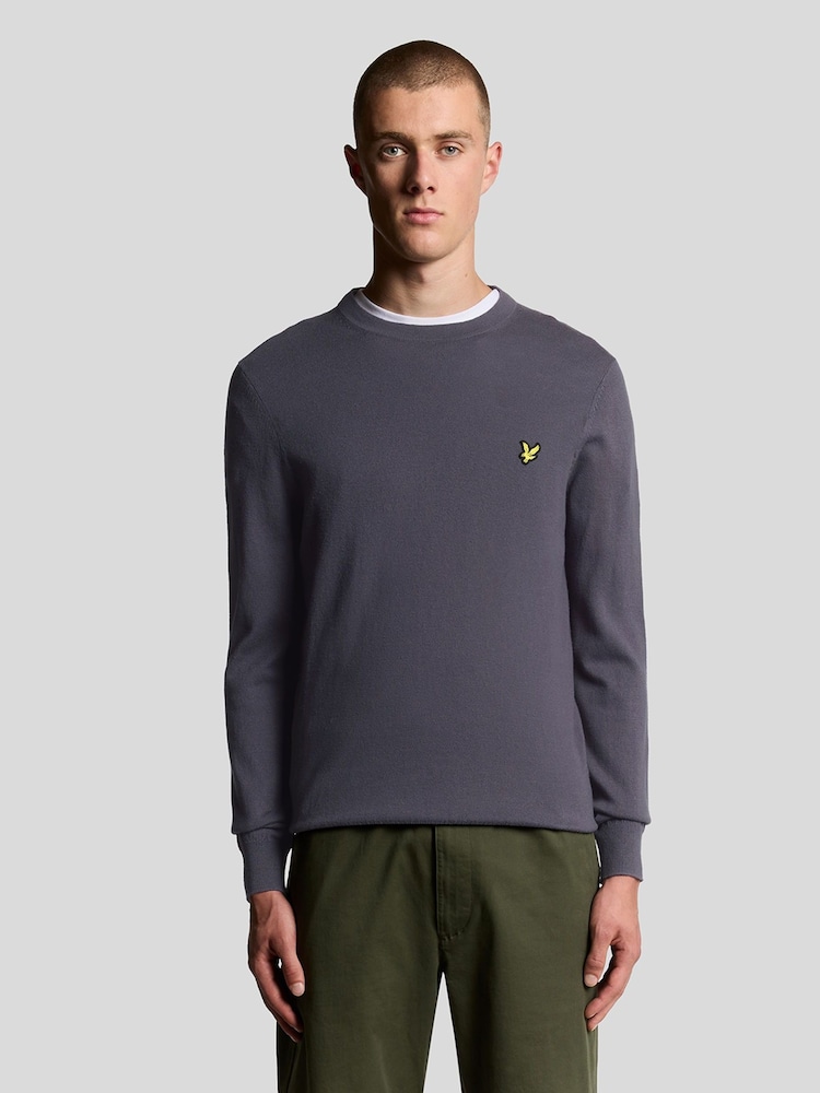 Lyle & Scott Grey Cotton Merino Crew Neck Jumper - Image 1 of 6