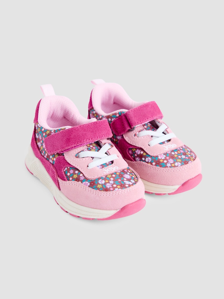 JoJo Maman Bébé Pink Riptape Lace Up Trainer - Image 1 of 4