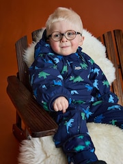 JoJo Maman Bébé Navy Dino Fleece-lined Waterproof Puddle Suit - Image 1 of 4