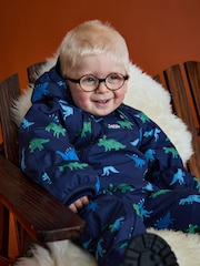 JoJo Maman Bébé Navy Dino Fleece-lined Waterproof Puddle Suit - Image 3 of 4