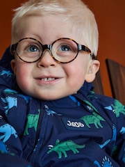 JoJo Maman Bébé Navy Dino Fleece-lined Waterproof Puddle Suit - Image 4 of 4