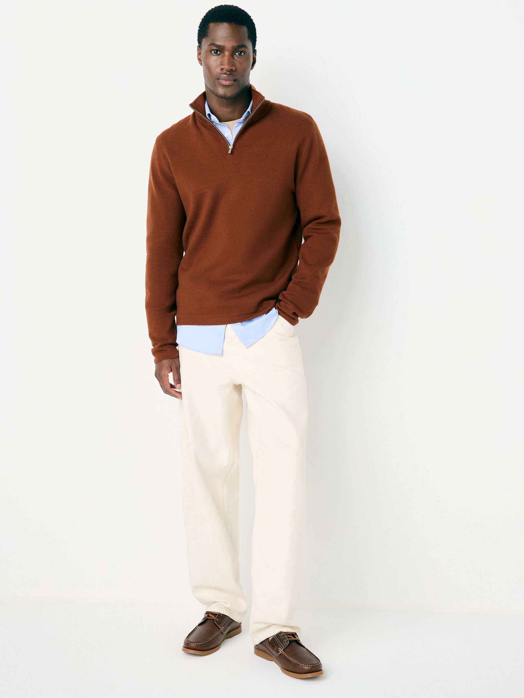 Buy Rust Brown Regular Fit Premium Mid Weight Zip Neck Jumper from