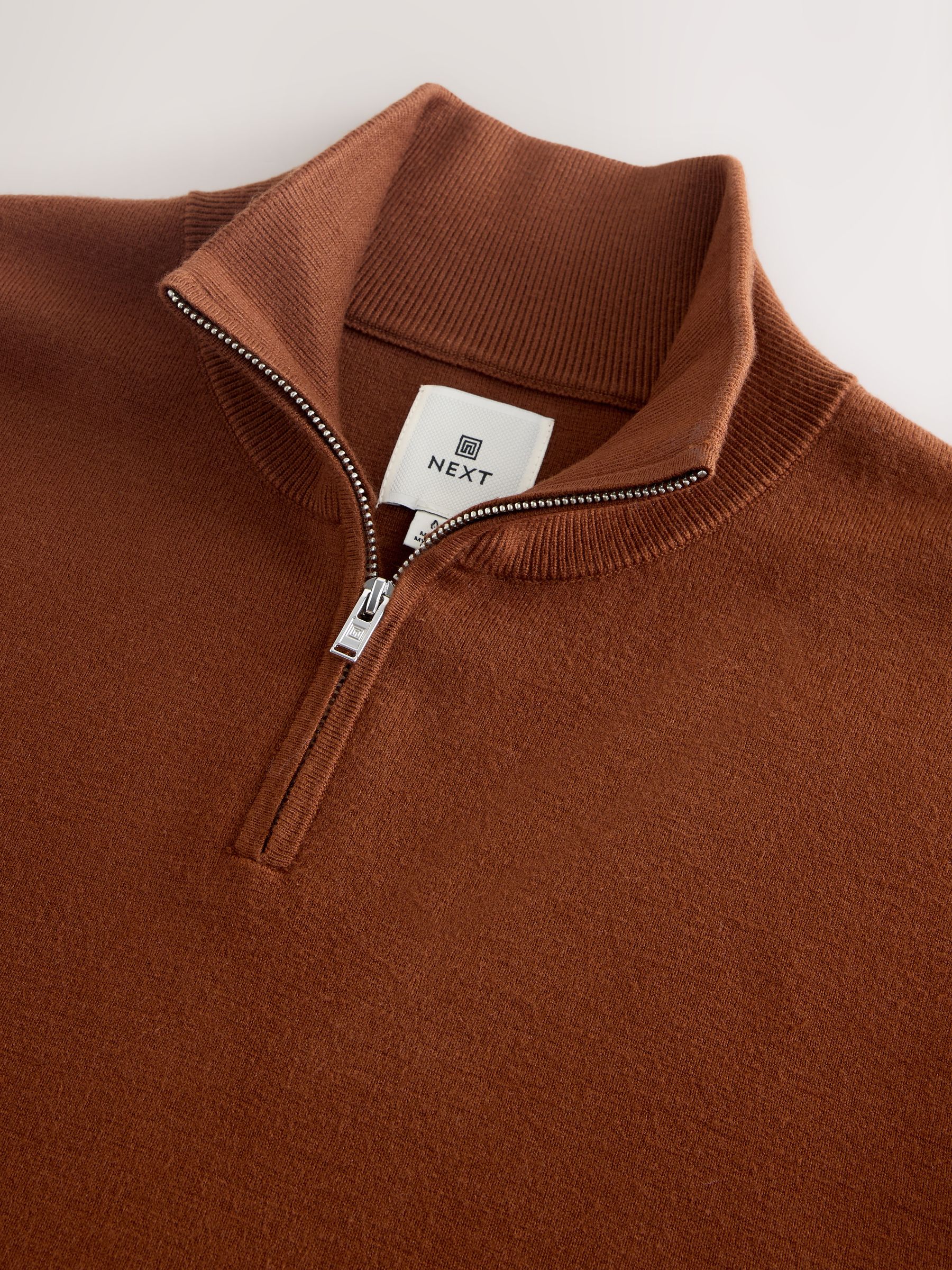 Buy Rust Brown Regular Fit Premium Mid Weight Zip Neck Jumper from