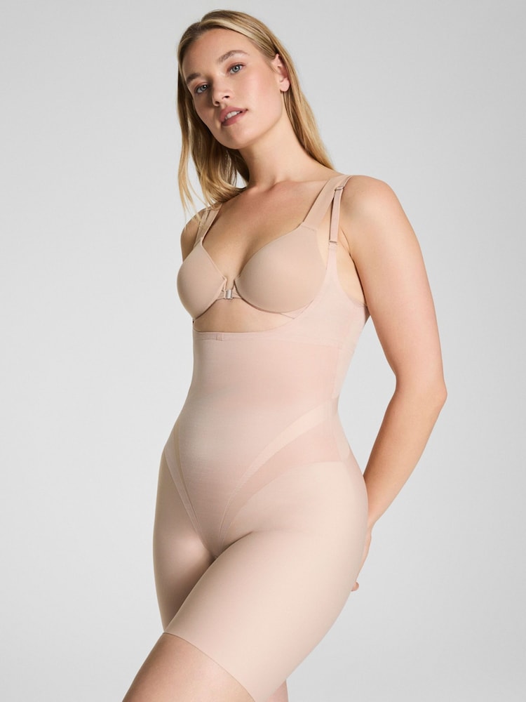 SPANX Cream Open-Bust Midthigh Bodysuit - Image 1 of 4