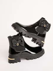 Lipsy Black Faux Leather Patent Chelsea Ankle Boots with Bow - Image 1 of 5