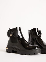 Lipsy Black Faux Leather Patent Chelsea Ankle Boots with Bow - Image 2 of 5