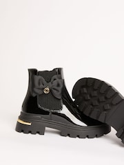 Lipsy Black Faux Leather Patent Chelsea Ankle Boots with Bow - Image 3 of 5