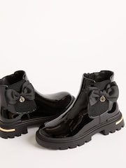 Lipsy Black Faux Leather Patent Chelsea Ankle Boots with Bow - Image 4 of 5