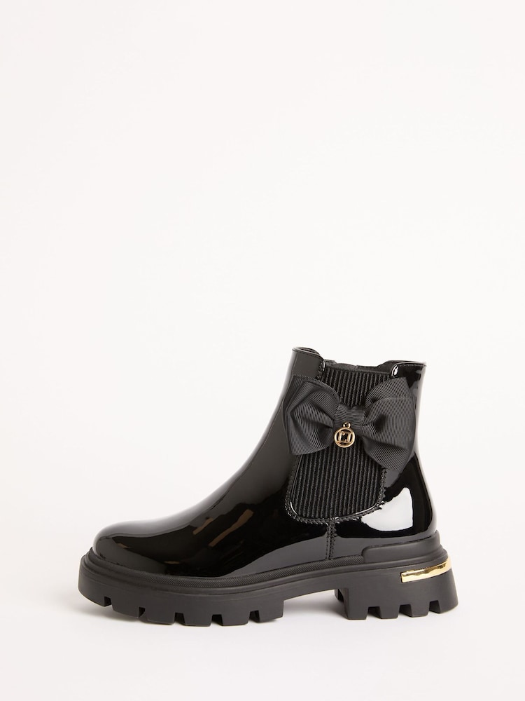 Lipsy Black Faux Leather Patent Chelsea Ankle Boots with Bow - Image 5 of 5 Lipsy Black Faux Leather Patent Chelsea Ankle Boots with Bow - Image 5 of 5