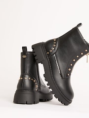 Lipsy Black Faux Leather Chunky Sole Studded Ankle Boots - Image 1 of 5
