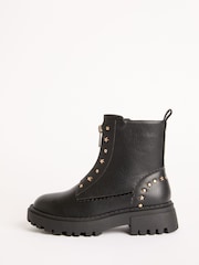 Lipsy Black Faux Leather Chunky Sole Studded Ankle Boots - Image 2 of 5