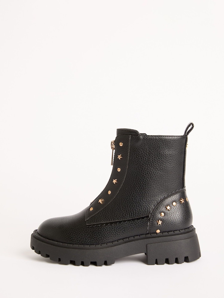 Lipsy Black Faux Leather Chunky Sole Studded Ankle Boots - Image 2 of 5