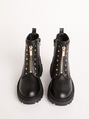 Lipsy Black Faux Leather Chunky Sole Studded Ankle Boots - Image 3 of 5