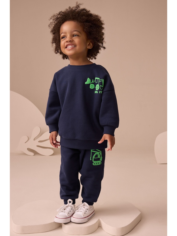 Navy Blue Digger Printed Crew and Joggers Set (3mths-7yrs) - Image 2 of 10
