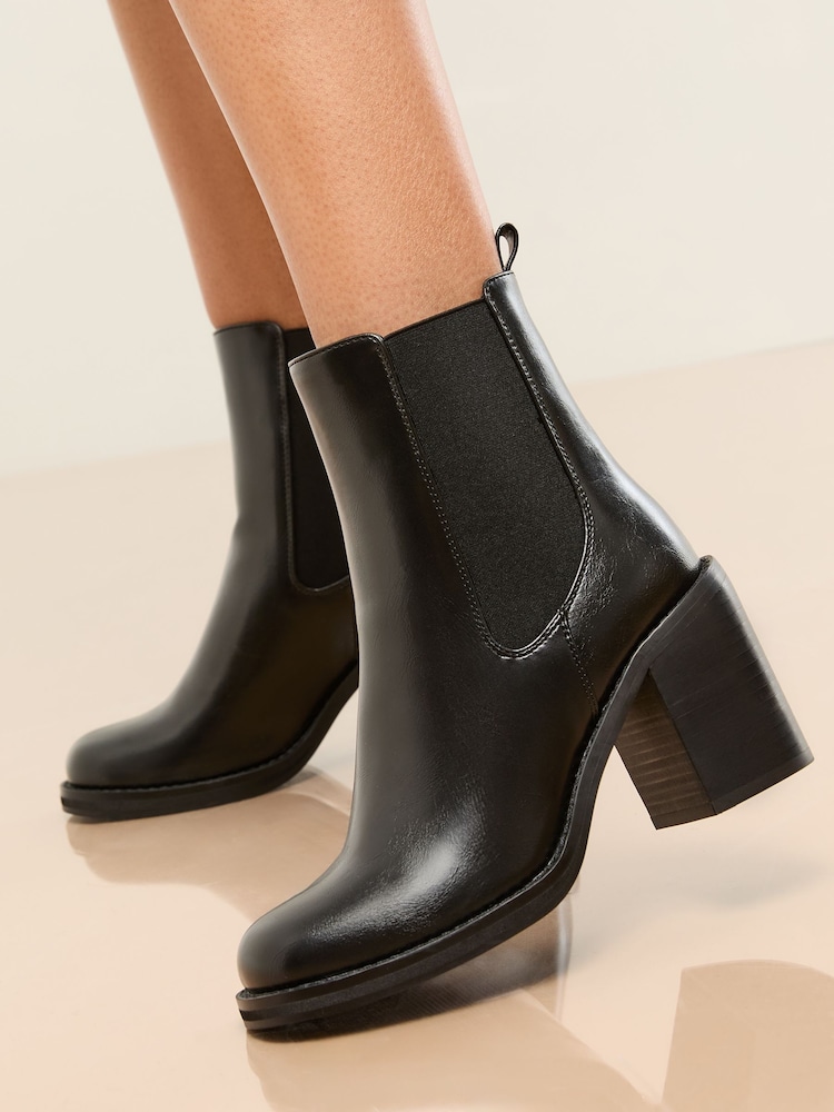 Lipsy Black Standard fit Faux Leather Block Heel Chelsea Boots - Image 1 of 5