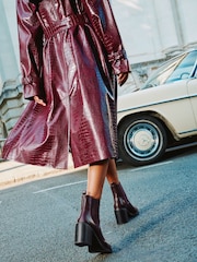 Lipsy Burgundy Red Standard fit Faux Leather Block Heel Chelsea Boots - Image 3 of 6