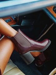 Lipsy Burgundy Red Standard fit Faux Leather Block Heel Chelsea Boots - Image 5 of 6