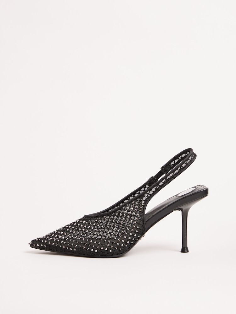 Lipsy Black Embellished Mesh Slingback Mid Heel Party Courts - Image 5 of 5 Lipsy Black Embellished Mesh Slingback Mid Heel Party Courts - Image 5 of 5