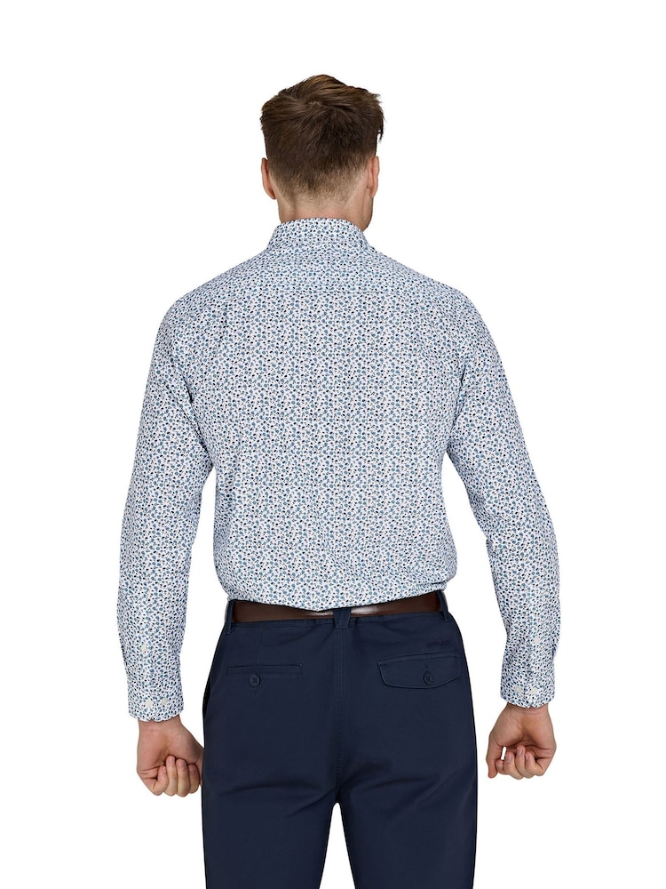 Raging Bull Blue Long Sleeve Floral Print 100% Cotton Poplin Shirt - Image 2 of 5