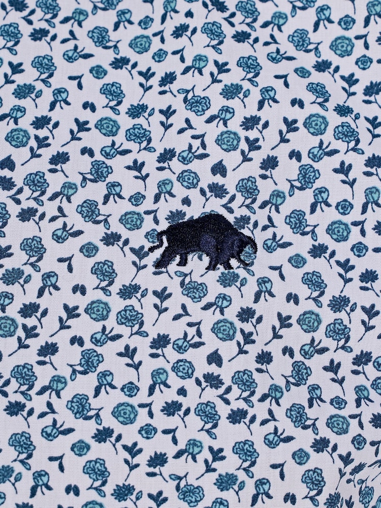 Raging Bull Blue Long Sleeve Floral Print 100% Cotton Poplin Shirt - Image 5 of 5