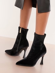 Black Lipsy Velvet High Heel Party Ankle Sock Boots - Image 4 of 4
