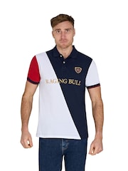 Raging Bull 100% Cotton Diagonal Panel Pique White Polo Shirt - Image 1 of 2