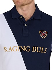 Raging Bull 100% Cotton Diagonal Panel Pique White Polo Shirt - Image 5 of 6