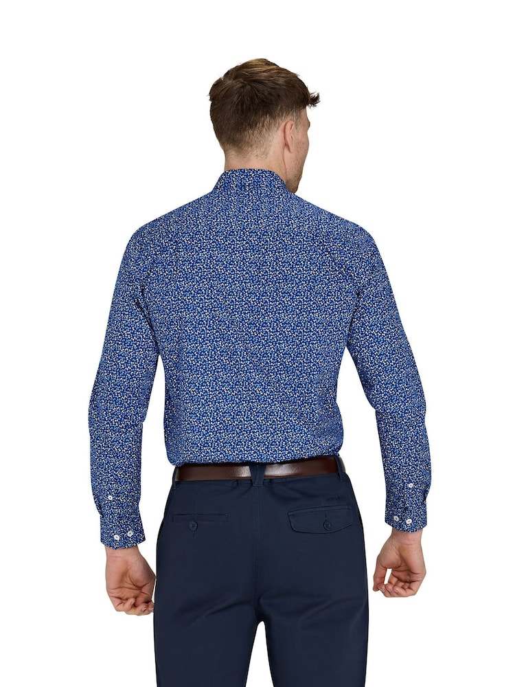 Raging Bull Blue Long Sleeve Flower Bud 100% Cotton Poplin Shirt - Image 2 of 5