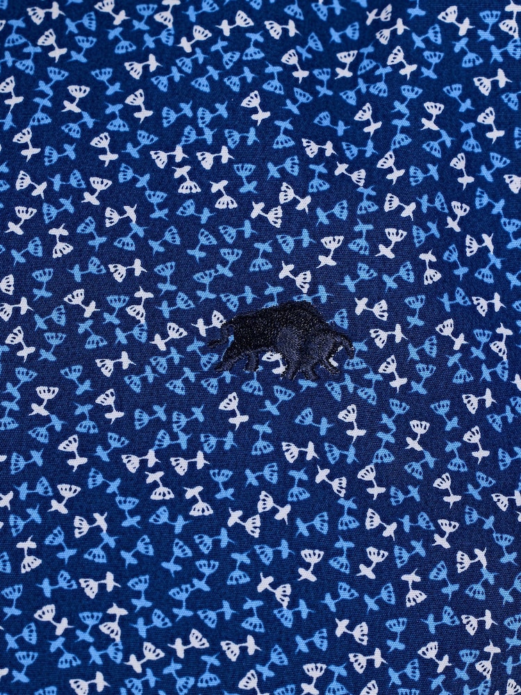 Raging Bull Blue Long Sleeve Flower Bud 100% Cotton Poplin Shirt - Image 5 of 5
