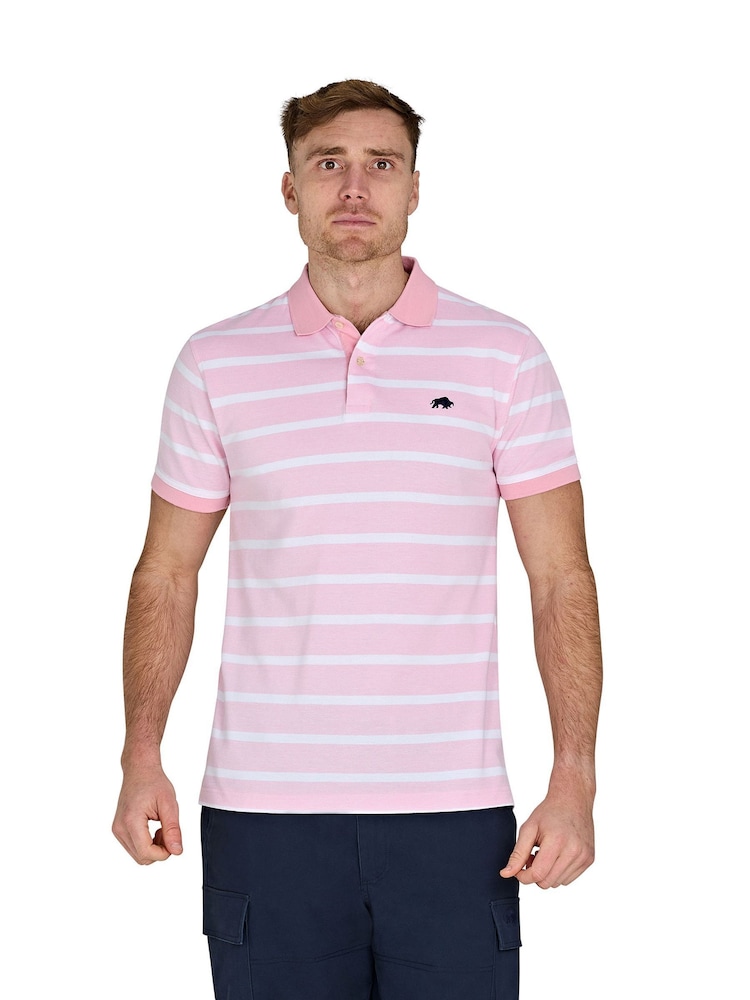 Raging Bull Pink 100% Cotton Birdseye Stripe Pique Polo Shirt - Image 1 of 5