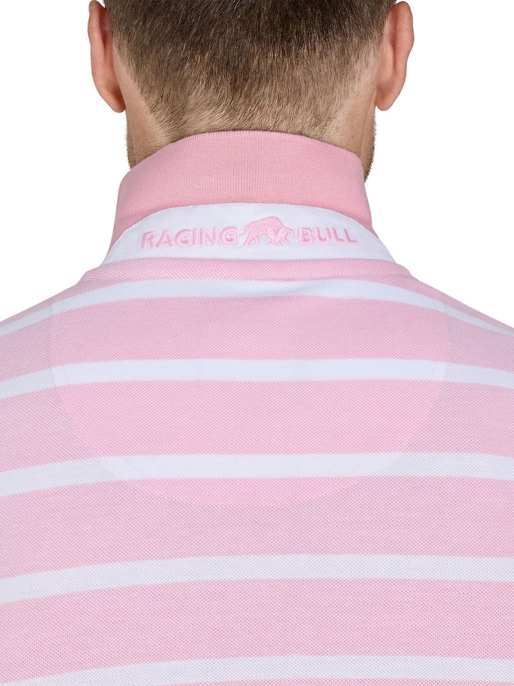 Raging Bull Pink 100% Cotton Birdseye Stripe Pique Polo Shirt - Image 5 of 5