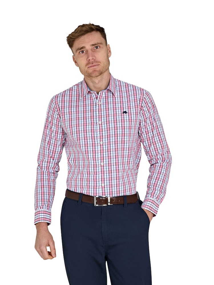 Raging Bull Pink Long Sleeve Large Check 100% Cotton Poplin Shirt - Image 1 of 5