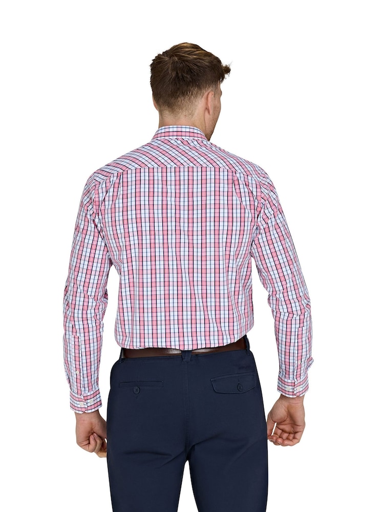 Raging Bull Pink Long Sleeve Large Check 100% Cotton Poplin Shirt - Image 2 of 5