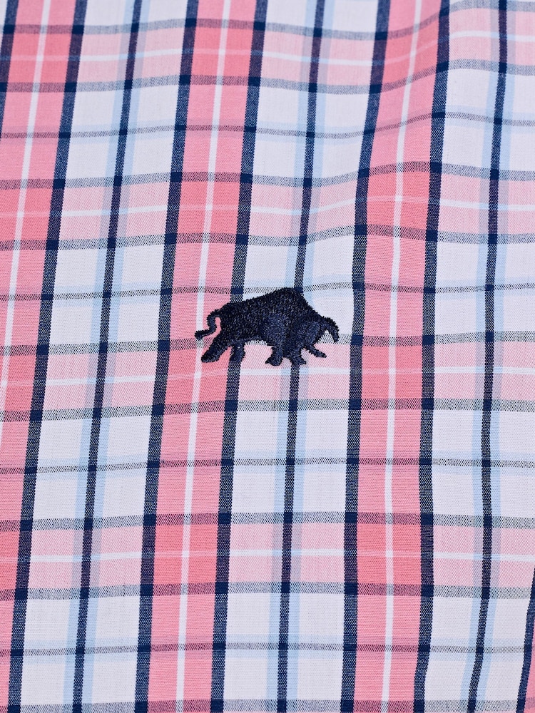 Raging Bull Pink Long Sleeve Large Check 100% Cotton Poplin Shirt - Image 5 of 5
