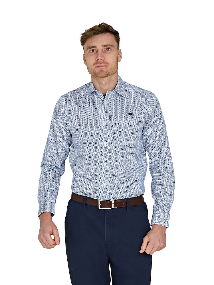 Raging Bull Long Sleeve Pentagon Pattern 100% Cotton Poplin White Shirt - Image 1 of 5