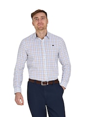 Raging Bull Long Sleeve Country Check Brushed 100% Cotton White Shirt - Image 1 of 5
