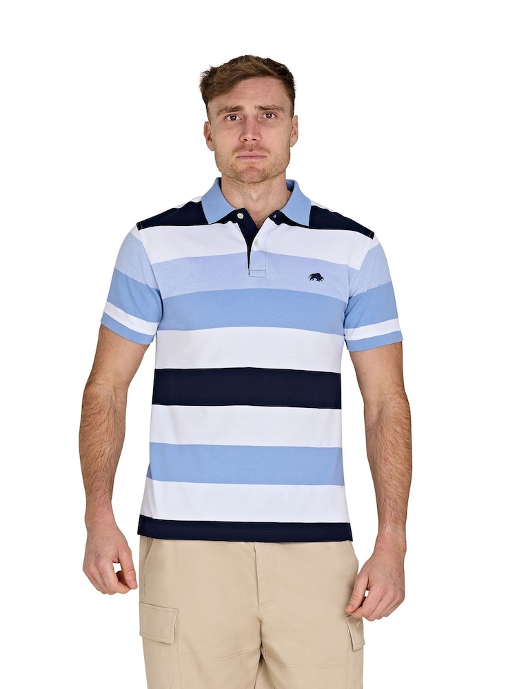Raging Bull Blue Birdseye Hoop Pique 100% Cotton Polo Shirt - Image 1 of 5