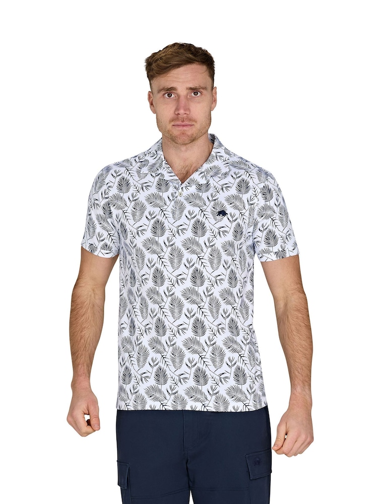 Raging Bull Blue 100% Cotton Floral Print Jersey Polo Shirt - Image 1 of 4