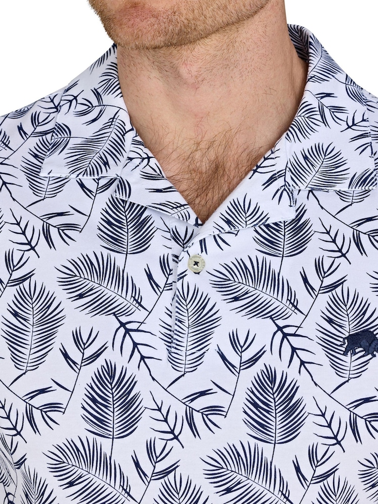 Raging Bull Blue 100% Cotton Floral Print Jersey Polo Shirt - Image 3 of 4