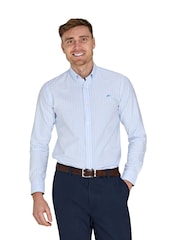 Raging Bull Blue Long Sleeve Oxford Stripe 100% Cotton Shirt - Image 1 of 5