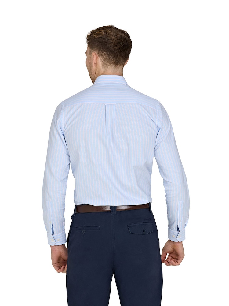 Raging Bull Blue Long Sleeve Oxford Stripe 100% Cotton Shirt - Image 2 of 5