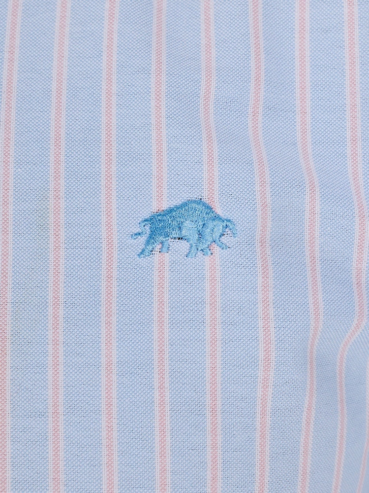 Raging Bull Blue Long Sleeve Oxford Stripe 100% Cotton Shirt - Image 5 of 5