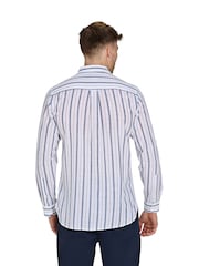 Raging Bull Long Sleeve Resort Stripe 100% Cotton Linen Look White Shirt - Image 2 of 5